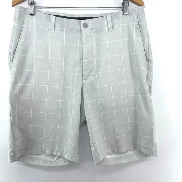 PGA TOUR Golf Shorts Men Sz 36 Gray Plaid Inseam 10