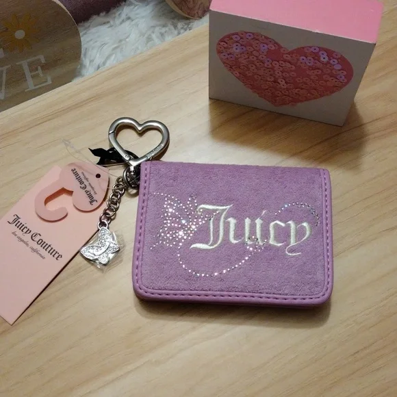 Juicy Couture Violet Tulle Wing It Card Case with Heart Charm Key Fob 🦋✨ 🆕