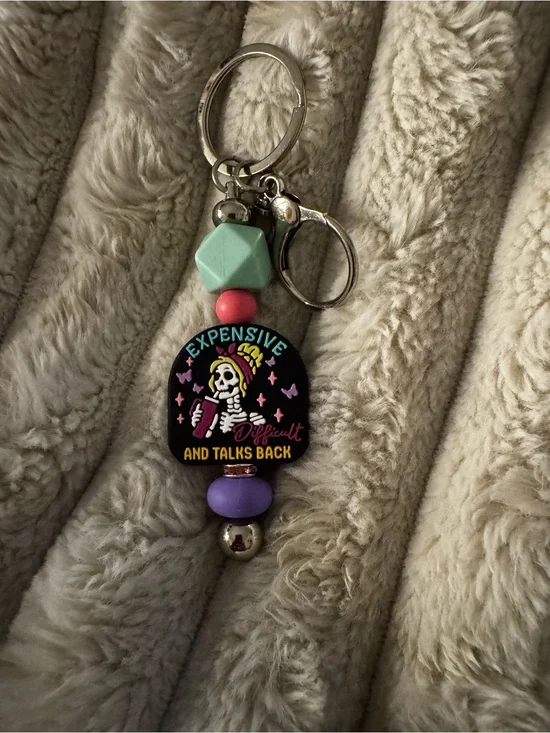 Beaded Keychain Charm - Multicolor 'Expensive and Talks Back'