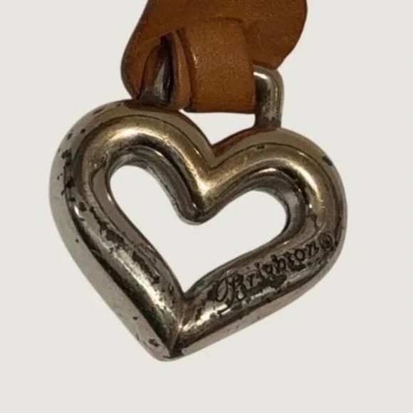 Brighton Heart Bag Charm‎ Tan Leather Strap Silver Tone Keychain Fob Western