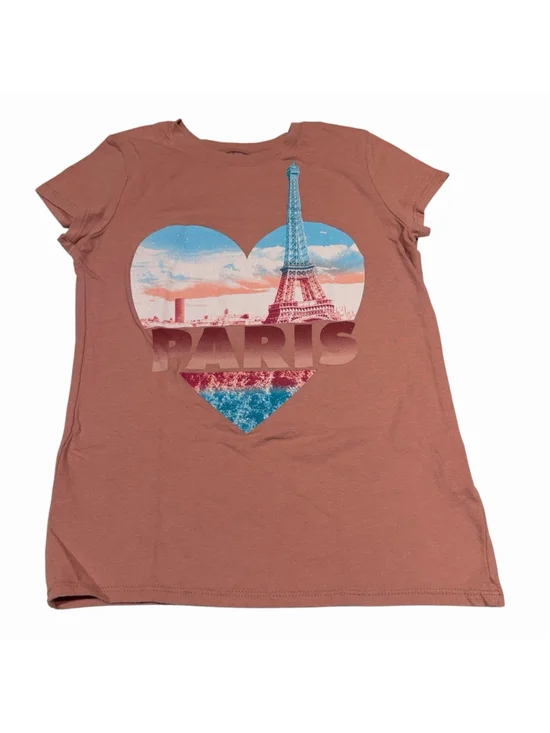 Girls The Place Paris Eiffel Tower Heart Graphic T Shirt Pink Short Sleeve M 7/8