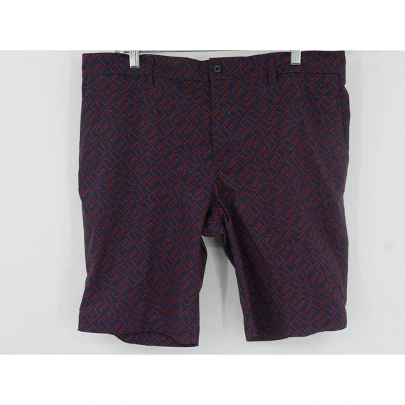 J.Lindeberg Tim Golf Shorts Blue Red Geo Print Performance 10 Inseam Men's 34