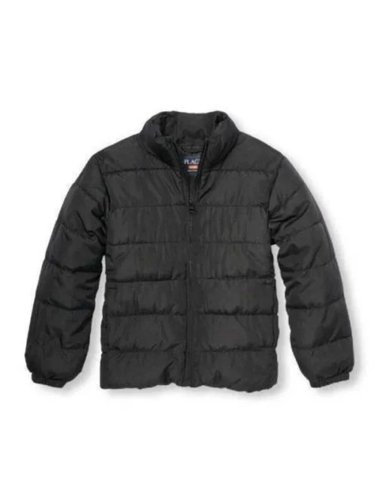Girls Puffer Jacket 7/8 Black Water Resistant Zip Winter The Childrens Place