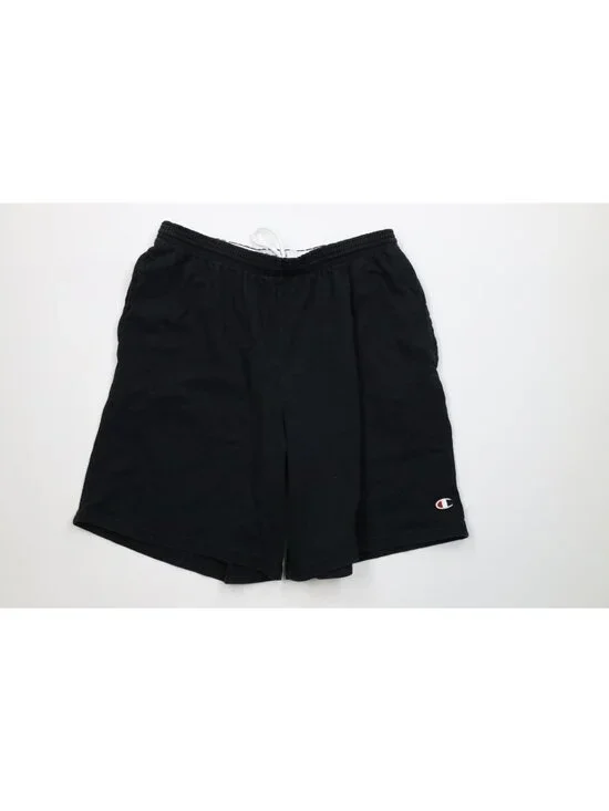 Vtg Champion Mens Large Faded Classic Logo Above Knee Dad Shorts Black Cotton