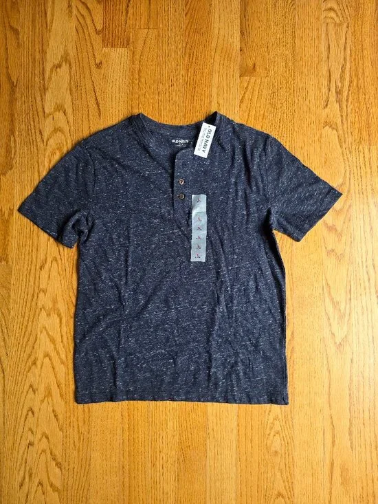 Old Navy Boy's Short Sleeve Henley T-Shirt | Large 10-12 | Heather Charcoal Gray