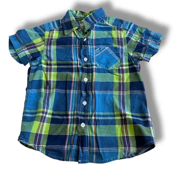 5/$35 ‎ The Children's Place Boys Plaid Shirt - Blue/Green - XS
