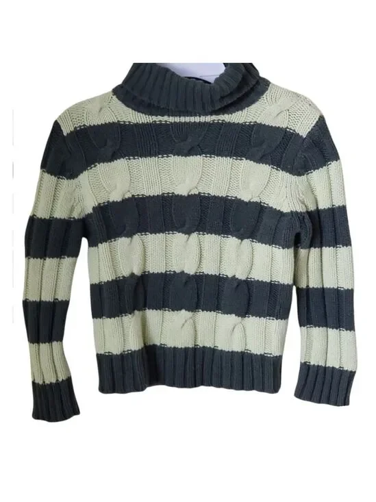 Girl's Green Striped ‎ Turtle Neck Knit Sweater Size Small (5/6)