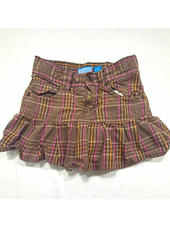 The Children's Place Girls Plaid Ruffle Skort 4T Cotton Pockets Gray Pink