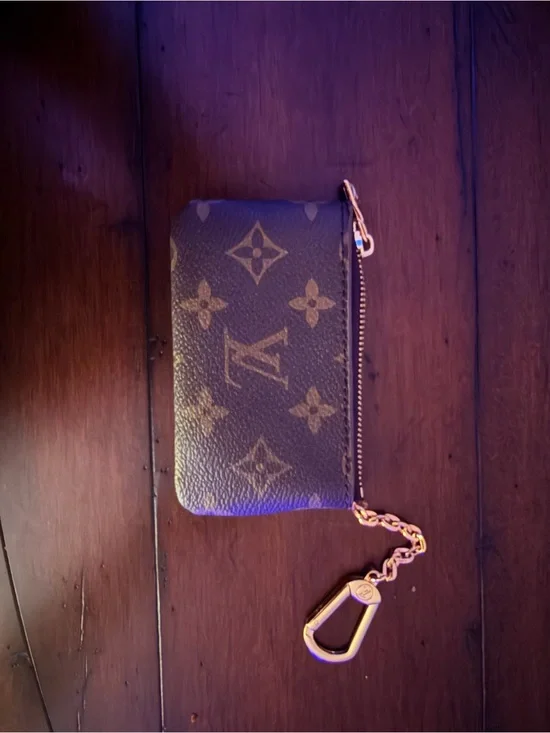 Louis Vuitton Monogram Brown Key Pouch with Gold Chain Clip