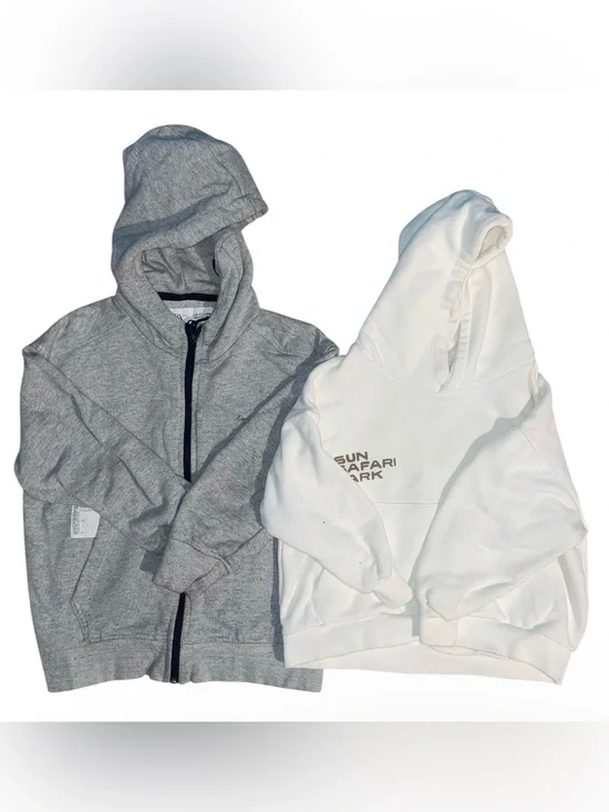 White Hoodie & Gray Zip-Up Jacket Set - Kids