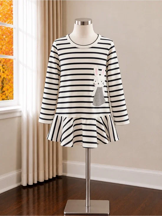 Striped Black & White Bunny Peplum Tunic Top for Kids