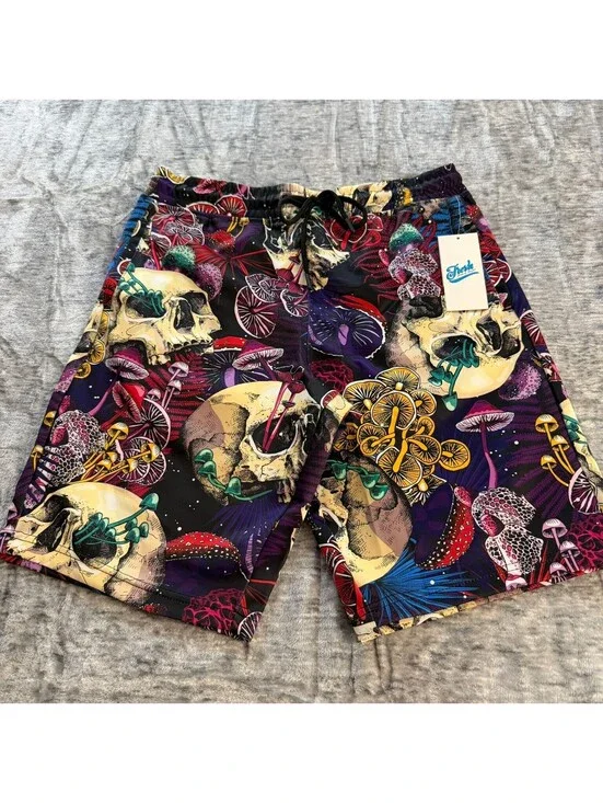 Fresh Prints of Bel-Air Men's Black Multi Skull Mushroom Shorts Small