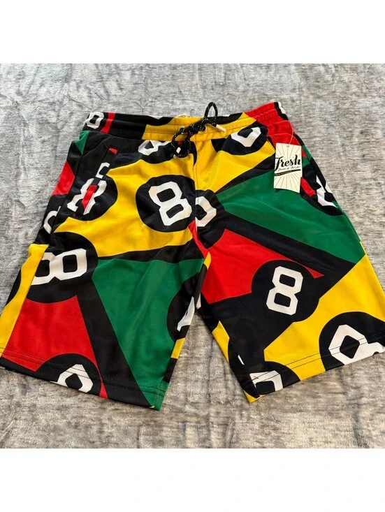 Fresh Prints of Bel-Air Shorts Men's Black Red Green Yellow 8-Ball Polyester S