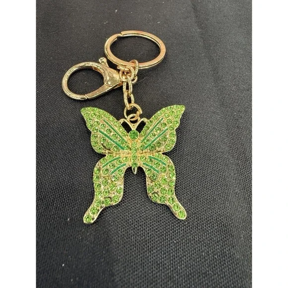 Butterfly Bows Rhinestone Key Chain Ring Charms Bling‎ Silver Gold Butterflies