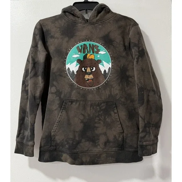 Vans Charcoal Tie-Dye Hoodie with Bear Design, YOUTH Large