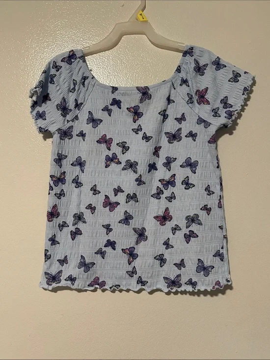 The Children's Place Light Blue Butterfly Smocked Short-Sleeve Top