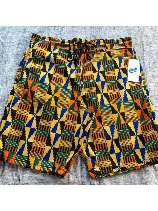 Fresh Prints of Bel-Air Shorts Men's Multi Large Kente Polyester Spandex