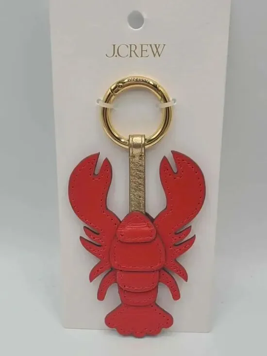 J Crew Factory Red Leather Lobster Gold Tone Bag Charm NWT
