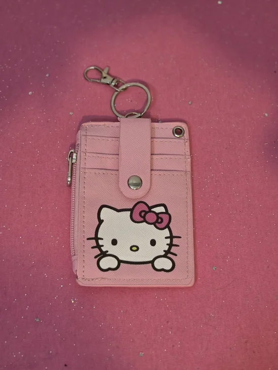 Hello Kitty Pink Faux Leather ID/Document Holder Keychain Wallet Zipper Keyring