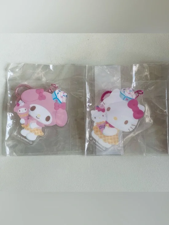 Sanrio Hello Kitty White and Pink Ice Cream Charm Keychain