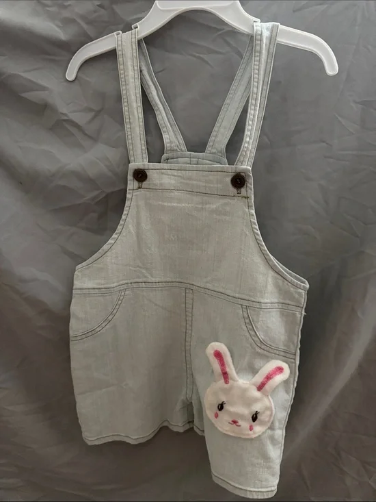 The Children's Place Light Gray Overalls with Bunny Patch