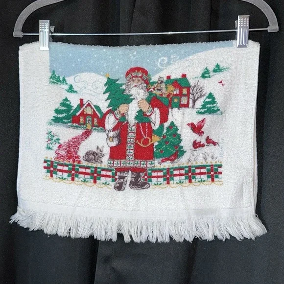 Vintage Cannon Tea Hand Towel Christmas‎ Santa Cardinals Winter Fringe 15x24