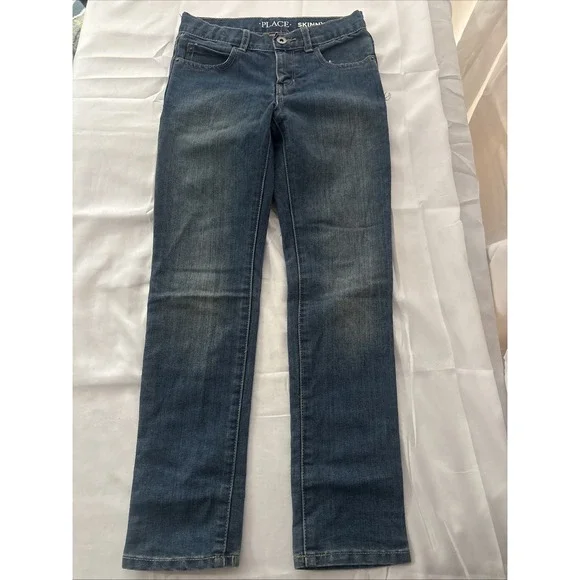 Childrens Place Girls Skinny Jeans Size 8 Adjustable Waist Dark Blue Wash