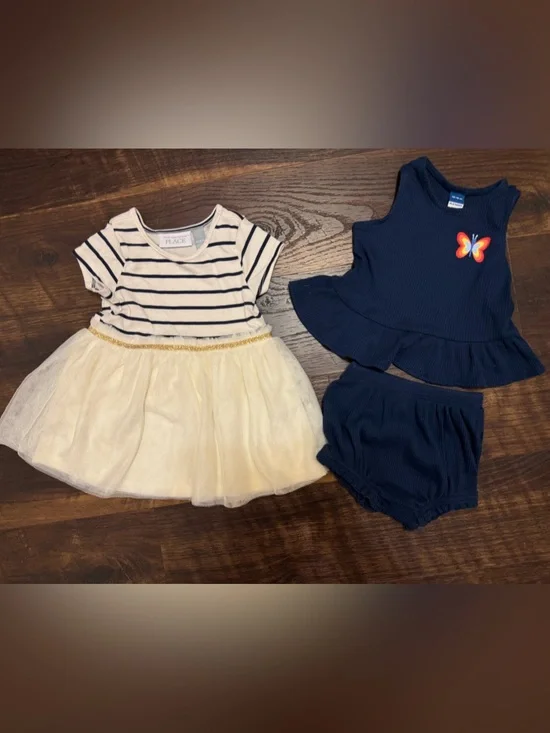 The Children's Place Navy Stripe Top with Cream Tulle Skirt