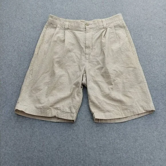 Dockers Tour Shorts Mens Size 36 White/ White Stripe Seersucker Pleated Front‎