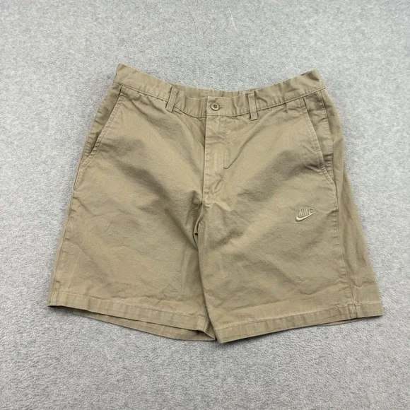 Nike Club Khaki washed Chino‎ Shorts Cotton Swoosh Beige Brown Casual Size 32 M