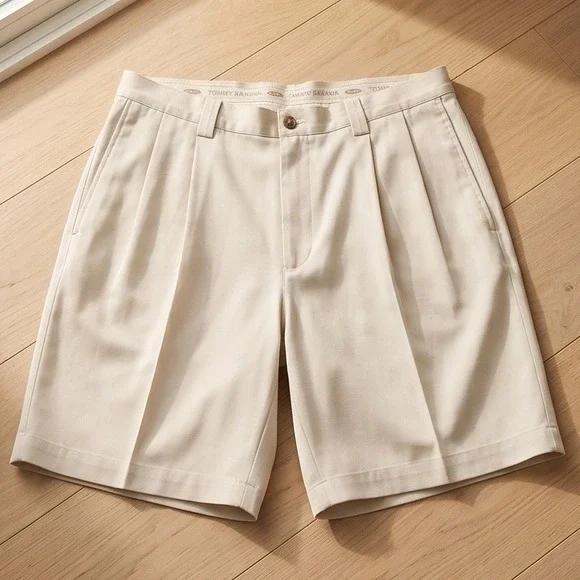 Tommy‎ Bahama Relax Mens 36 Pleated 100% Silk Shorts Cream Khaki Casual Tropical