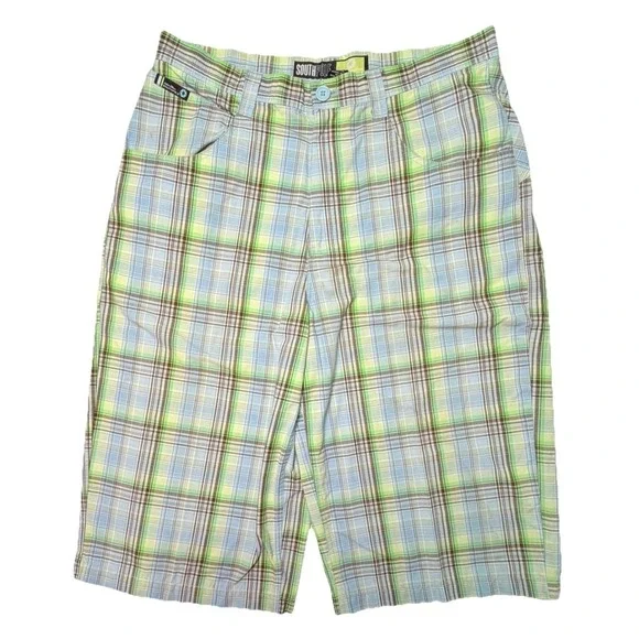 Y2K Southpole Plaid Long Shorts‎ Baggy Skater Hip Hop Size 34 Mens 15.5 Inseam