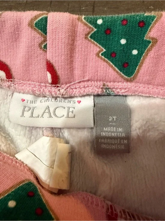 The Children's Place Pink Fleece Pajama Bottoms with Green Christmas Tree Print