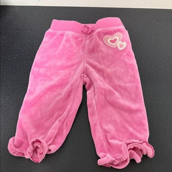 The Children's Place Pink Velour Baby Pants with Heart Accents Y2K