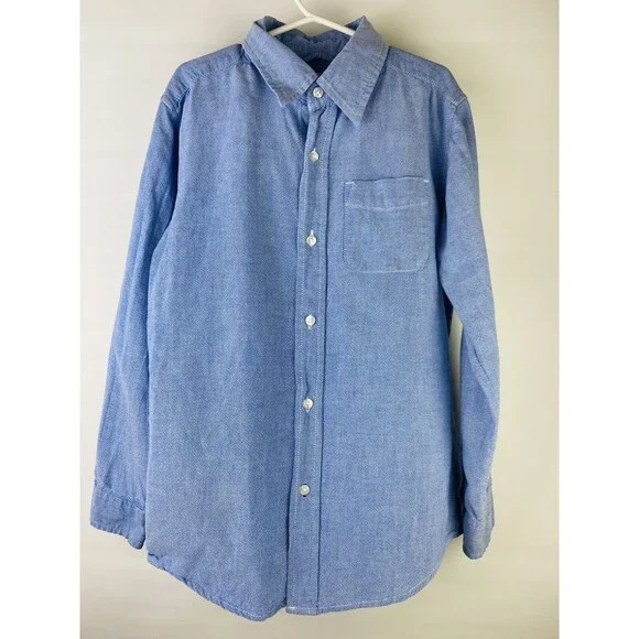 Childrens Place Boys Button Down Denim Shirt M 7/8 Blue Long Sleeve w/Pocket