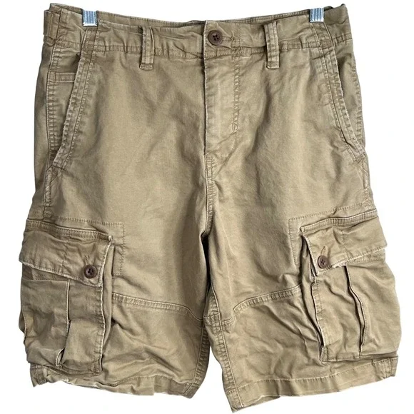 American Eagle Mens Flex Cargo Shorts Khaki Tan 30 Utility Hiking‎ Distressed