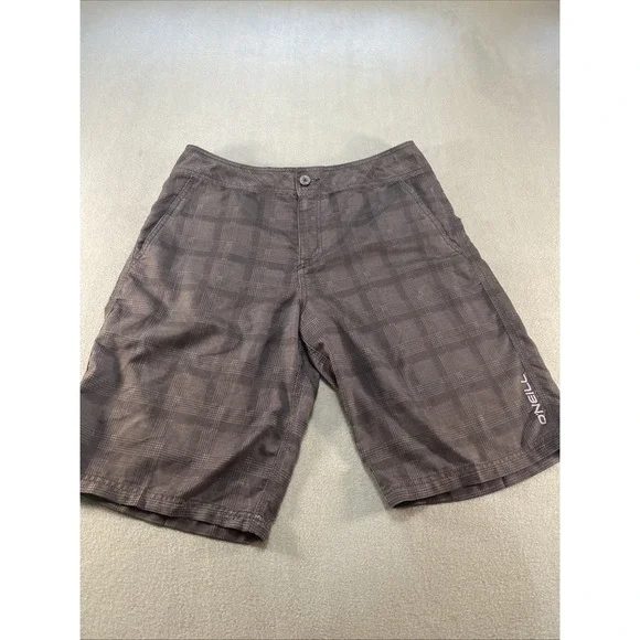 Oneil Mens Hybrid Shorts Swimming Trunks Black‎ Plaid Drawstring 32