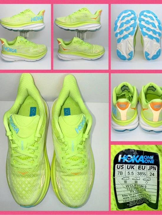 Hoka One One Women's Running Shoes - Neon Lime with Blue & Orange Accents