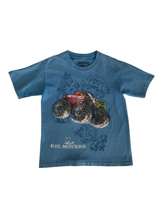 Big Movers Boys Size L (7) Blue Monster Truck Short Sleeve T-Shirt Graphic Tee
