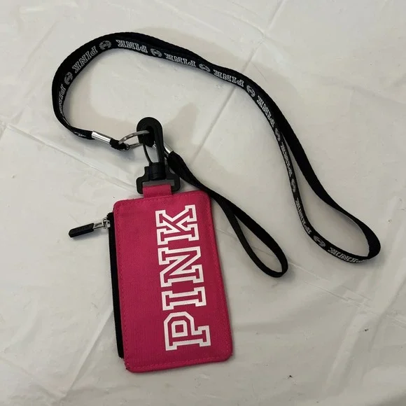 Pink VS Wallet Student ID Key Chain Case Badge Holder Lanyard‎ Dog Logo HTF Rare