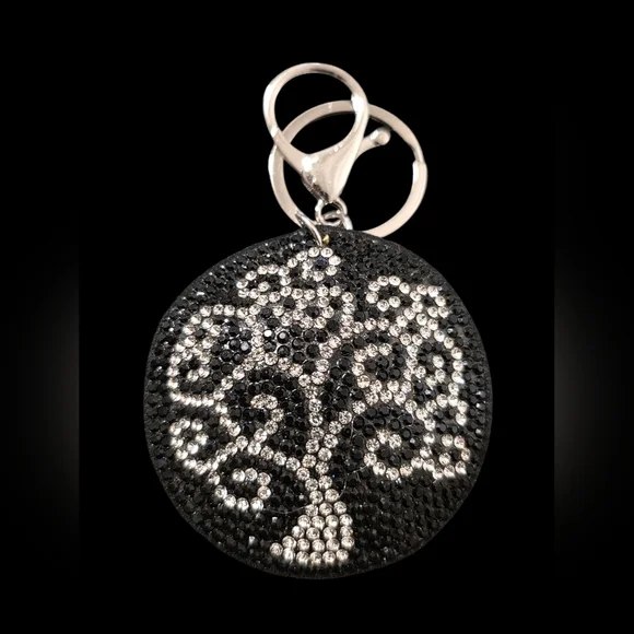 Elegant Black and Silver Tree Bag Charm Keychain