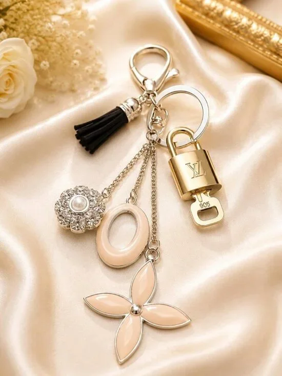 Authentic Louis Vuitton Gold Lock & Key ✨ Bag Charm Unbranded Flower Keychain