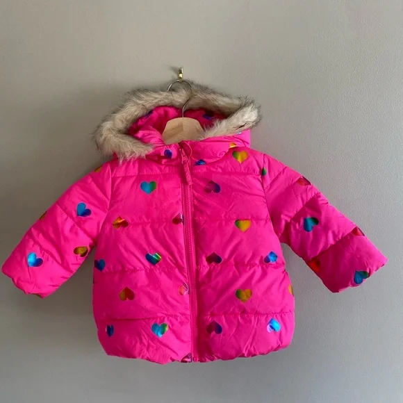 The Children's Place Pink Jacket Girl Size 12-18 Months Hearts Hooded‎ Coat