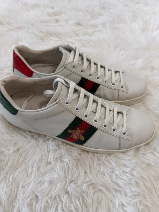 Gucci Ace Women's Sneakers White Leather Web Bee Size 39.5 US 9.5