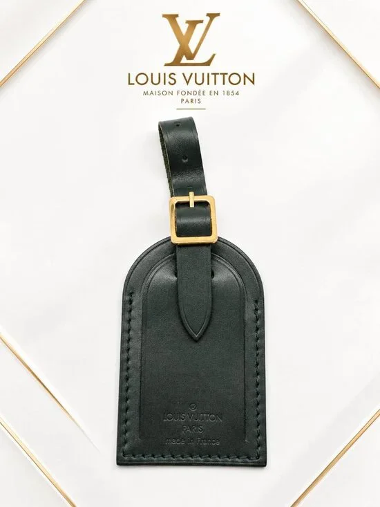 Authentic Louis Vuitton Black Leather Luggage Tag