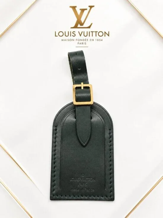 Authentic Louis Vuitton Black Leather Luggage Tag
