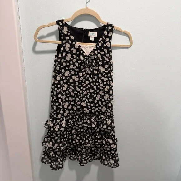 The Childrens Place Daisy Floral Dress Black‎ Size 8 Ruffle Tiered Casual Party