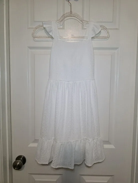 The Childrens Place White Eyelet Cutout Dress Size 10/12 L Ruffle Preppy Minimal