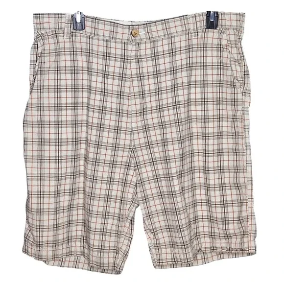 Urban‎ Up Shorts Mens 40 Beige Brown Plaid Flat Front Cotton Casual Chino