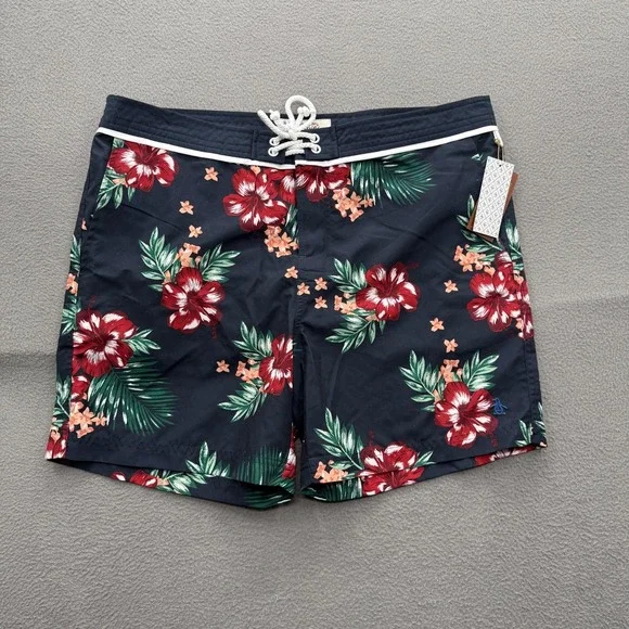Original Penguin‎ Swim Shorts Mens 34 Blue Tropical Floral Trunks Lined Beach